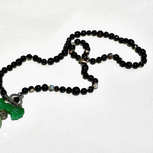 925 Silver Diamond & Aventurine Agatha Tear Drop Statement Toggle Necklace - Picture 5 of 5